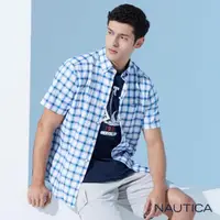 在飛比找momo購物網優惠-【NAUTICA】男裝 經典藍白格紋短袖襯衫(藍色)