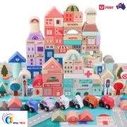 Building Blocks City Building Puzzle Stacking Wooden Toys Set Pretend 115 Pcs