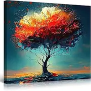 [Startonight] Canvas Wall Art Abstract Painting - Red Singe Tree Large Artwork Stretched Print, Modern for Bedroom or Living Room, Unique Luminous Artwork 80 cm x 80 cm