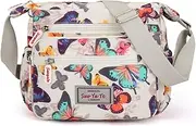 [LYF] Casual Nylon Floral Shoulder Bag For Women Crossbody Bag Messenger Bags Travel Handbags With Adjustable Strap Waterproof