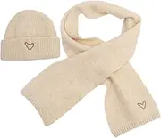 [Baluue] Little Girl Hat and Scarf Warm Decorative Heart Embroidered Design Comfortable and Skin Friendly for Outdoor Activities