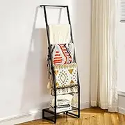 DGWJSU Blanket Ladder, 5 Tier Ladder Shelf,Wooden Blanket Ladders for Living Room and Bedroom, 5.2ft Blanket Holder Rack Farmhouse Ladder Rack for Storage and Home Decor, Rustic Brown and Black