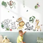 decalmile Jungle Animals Wall Decals Elephant Lion Giraffe Safari Wall Stickers Baby Nursery Kids Room Living Room Wall Decor