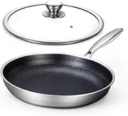Non Stick Frying Pans, Hybrid 12 Inch/30cm Frying Pans Nonstick with Lid, Stainless Steel Skillets Chef Cookware, PFOA Free, Works on Induction,Ceramic,Gas Cooktops and Ovens