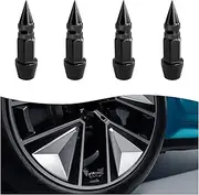 4PCS 45mm Spiked Valve Stem Caps, Aluminum Corrosion Resistant Tire Valve Stem Caps, Dustproof Valve Stem Covers, Universal Stem Cover for Car, Truck, Bicycle, Motorcycle(45mm) (Black)