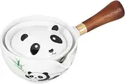 SECFOU Ceramic Tea Pot with Wooden Handle Rotating Side Handle Tea Kettle Compact and Easy to Clean for Home Brewing and Decorative Display