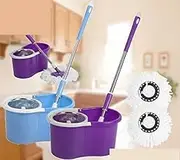 1 Set Spinning Mop Bucket Stainless Steel 360° Easy Clean 2 Spin Heads Wheel Cleaning Blue / Purple Color Random