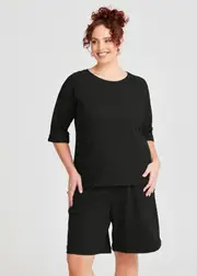 [Taking Shape] Taking Shape Waffle Crew Neck Top Size 18 in Black, Cotton - Plus Size Women's Clothing Black