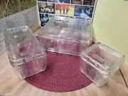 NEW NOS Vintage Hazel Atlas Criss Cross Refrigerator Dish Glass Set 6 Pieces