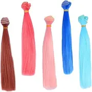 Generic 5pcs Doll Wig Hair for Dolls Tinsel Hair Extensions Neon Hair Clips Hair Clips Hot Dye Clip Hair Tinsel Hair Braid Hair Bun Extensions for Women High Temperature Wire