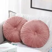 Namalu Round Throw Pillow 13.8 Inch Decorative Round Velvet Floor Pillows Small Pumpkin Throw Pillow Cushion for Living Room Sofa Bed (Pink,2 Pcs)