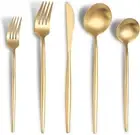 Matte Gold Silverware Set,Modern Stainless Steel Flatware Set,20 Pieces Cutlery