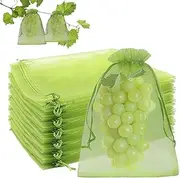 50Pcs Fruit Protection Bags, 8"x12" Fruit Netting Cover Mesh Bags with Drawstring Green Netting Barrier Bags for Protecting Plant Grape Tomato Fruit Flower Vegetables (White+Green Color) Sticky Traps