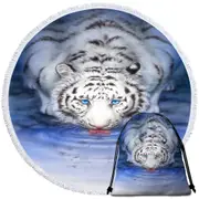 Cool Wildlife Animal Art White Tiger Oasis Round Beach Towel