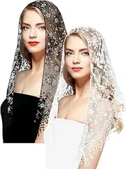[BOARDFEB] 2 Pcs Mass Veil Triangle Mantilla Cathedral Head Covering Chapel Veil Lace Shawl Latin Scarf Mass Head Covering Veils for Bridal Women
