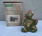 California Originals 842 USA Green Turtle w/Flowers Cookie Jar In Original Box