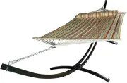 Petra Leisure 15Ft In/Outdoor Black Steel Arc Hammock Stand w/ Spring Stripe Bed