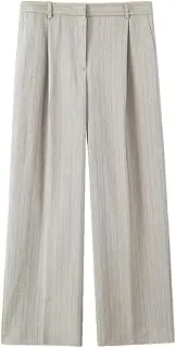 [Generic] Women's Spring Herringbone Striped Sleeveless Round Neck Short Vest Pleated High Waist Pants Suit