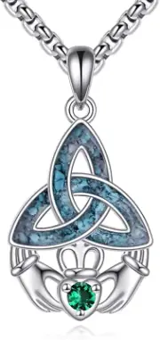 Irish Claddagh Turquoise Necklace Sterling Silver Pendant Gifts for Women Men