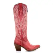 Corral Red Cowhide Embroidered Cowgirl Boots (8.5)