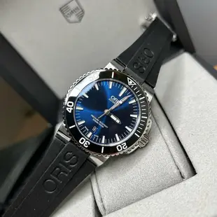 ORIS Aquis 陶瓷圈 藍色面錶盤 黑色橡膠錶帶 男士 自動機械腕錶 0173377664135-0742264FC 300M潛水錶