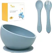 Silicone Suction Feeding Set Baby Toddler Bowl Spoon Slant Cut Bowl First Stage Self Feeding BPA Free Dishwasher Safe