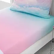 Catherine Lansfield Kids Bedroom Ombre Rainbow Clouds Single Polycotton Fitted Sheet 25cm Depth Pastel