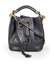 Black Leather Mini Bucket Bag