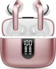 Wireless Earbuds, Bluetooth 5.3 Headphones with 4 ENC Call Noise Cancelling Mics, Bass Boost 85%, IPX7 Waterproof, 50Hrs Playtime, Mini Earbuds for Work, Sleep, Travel, USB-C, Rose