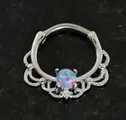 1 Pc 316L Surgical Steel Lacey Single Purple Opal Septum Clicker Nose Ring 16G
