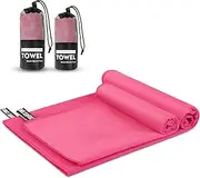 Tentock Microfibre Bath Towels Set Outdoor Small Towels Quick Drying Lightweight Travel Towel Sports Beach Towel Yoga Camping Gym Sauna Backpacking Gym Towel Training (Pink-2 Pieces)