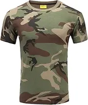 [HanzhuoLG] Men Tactical Tshirt Military Camouflage Cargo Outdoor Tshirt Army Offroad Man Top Baggy Short Sleeve Shirts for Men's Green Flower XL