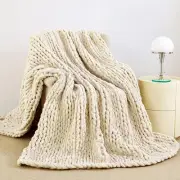 Chunky Knit Blanket Throw 51"x63", 100% Hand Knit Chenille Throw Blanket for ...