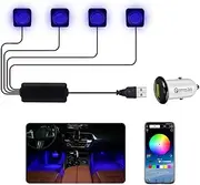 Interior Car Lights APP Control Color Change Small Size LED Light Bulb Music Sync Inside Ambient Lighting Kit USB and Charger Adapter 12V for Cars Trucks Under Dash Accessories and Motorcycle