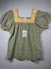 Sister Mary Elana Cotton Plaid Top Size Small Embroidered Bodice Short Sleeves