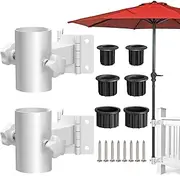Walrkaur Patio Umbrella Holder, Stainless Steel Heavy Duty Umbrella Deck Mount, (Fits Umbrellas up to 2"), White Patio Umbrella Base, Can be Mounted on a Flat Surface or at Right Angles to Save Space