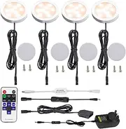 AIBOO Dimmable & Timing Under Counter Lights Kitchen with Wireless RF Remote,Ultra-Thin 240V LED Cabinet Lights,12W Shelf Lights，4 Lights,Warm White