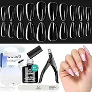 Beetles Easy Gel Tips Nail Extension Kit, 2 In 1 Nail Glue Gel Base Coat with Pre-shaped Medium Almond Nails and UV LED Nail Lamp Acrylic Nail Clipper for DIY Manicure