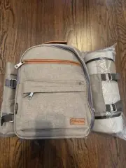 Picnic Backpack for 4 Person with Blanket Picnic Basket Set (Gray)