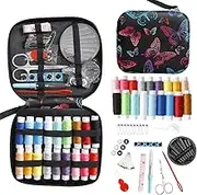 JUNING Sewing Kit with Black Case Portable Sewing Supplies for Home Traveler, Adults, Beginner, Emergency, Kids Contains Thread, Scissors, Needles, Measure etc