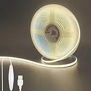 Clearhill 5V 5mm Width USB COB LED Strip Lights with Dimmable Switch,6.56FT/2M,Natural White 4000K,400LEDs/M,8W/M,CRI90,1600lm,Electroplated Double-Sided Panel Light Strip,IP20,for Indoor Decoration