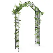 CostwayModern Garden Arbor with Multiple Side Crossbars and 4 Ground Stakes-Black