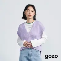 在飛比找蝦皮商城優惠-【gozo】◢前短後長v領針織背心(淺黃/藍色/淺紫_F)｜