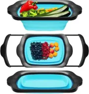 XL KITCHEN STRAINER COLLAPSIBLE SILCONE OVER-THE-SINK COLANDER EXTENDABLE HANDLE