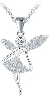 MOOFUN Engel Anhänger Kette Halskette Mädchen Damen Silber 925 mit Zirkon Schön Elegant Fee Kette für Tochter Freundin Frau Mama Tänzerin Frauen Schmuck Geburtstage Valentinstag Muttertag Geschenk