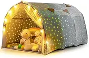 HONEY JOY Kids Dream Bed Tent, Magical Twin Bunk Bed Privacy Space w/Glow in The Dark Stars, Net Curtains, String Lights, Flags, Indoor Sleeping Canopy Play Tent for Boys Girls Aged 3+ Years Old
