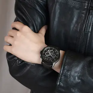 Armani Exchange | A|X系列 黑色 咖色真皮錶帶三眼計時 AX1732