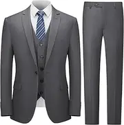 [Cooper & Nelson] Men's Suit Slim Fit, 3 Piece Suits for Men, One Button Solid Jacket Vest Pants with Tie, Tuxedo Set