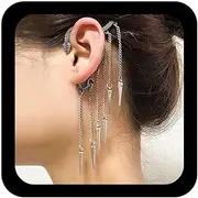 [Allereya] Punk Silver Spike Chain Earrings Serpent Ear Climber Cuff Halloween Snake Earrings Serpent Crawler Spiked Wrap Animal Cuff No Piercing Jewelry for Women, Zinc