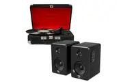 Crosley Cruiser Bluetooth Portable Turntable - Black + Bundled Majority D40 Bluetooth Speakers